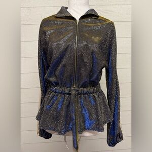 Women's Ontwelfth Glittery Metallic Black Zip up Jacket